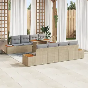 vidaXL Ensemble de canapé de jardin 9 pcs Beige Poly rotin pas cher