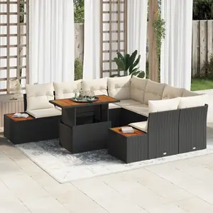 vidaXL Ensemble de canapé de jardin 9 pcs Noir Poly rotin pas cher