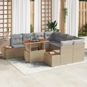 vidaXL Ensemble de canapé de jardin 9 pcs Beige Poly rotin pas cher