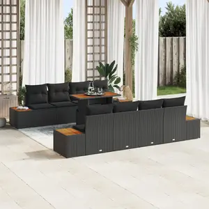 vidaXL Ensemble de canapé de jardin 9 pcs Noir Poly rotin pas cher