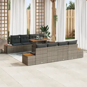 vidaXL Ensemble de canapé de jardin 9 pcs Gris Poly rotin pas cher