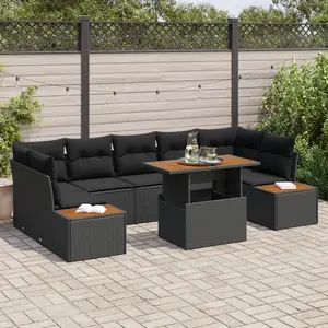 vidaXL Ensemble de canapé de jardin 8 pcs Noir Poly rotin pas cher