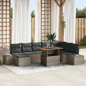 vidaXL Ensemble de canapé de jardin 9 pcs Gris Poly rotin pas cher
