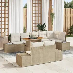 vidaXL Vidaxl Canapé De Jardin 9 Pièces Avec Coussins Beige Poly Rotin pas cher