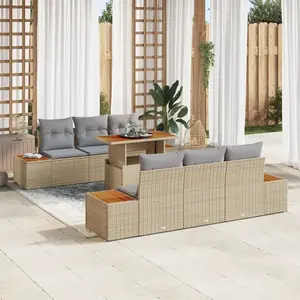 vidaXL Ensemble de canapé de jardin 7 pcs Beige Poly rotin pas cher