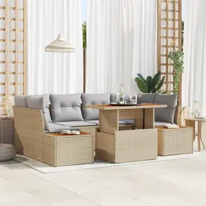 vidaXL Ensemble de canapé de jardin 7 pcs Beige Poly rotin pas cher