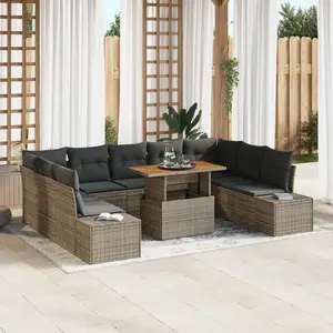 vidaXL Vidaxl Ensemble De Canapé De Jardin De 10 Pièces Avec Coussins Gris En Rotin Poly pas cher