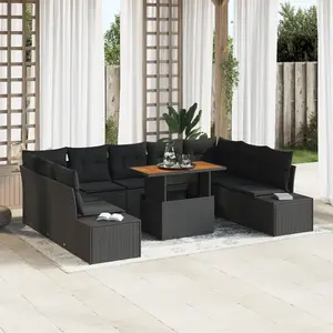 vidaXL Vidaxl Ensemble De Canapés De Jardin 10 Pièces Avec Coussins Noir Rotin Poly pas cher