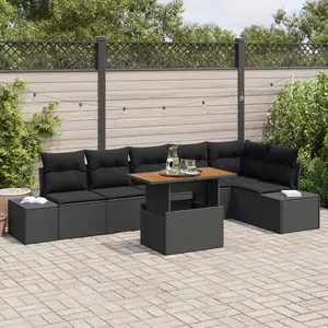 vidaXL Ensemble de canapé de jardin 7 pcs Noir Poly rotin pas cher