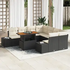 vidaXL Ensemble de canapé de jardin 9 pcs Noir Poly rotin pas cher