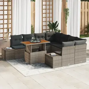 vidaXL Ensemble de canapé de jardin 9 pcs Gris Poly rotin pas cher
