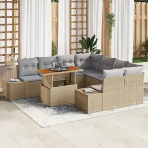 vidaXL Ensemble de canapé de jardin 9 pcs Beige Poly rotin pas cher