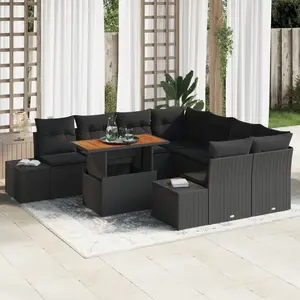 vidaXL Ensemble de canapé de jardin 9 pcs Noir Poly rotin pas cher