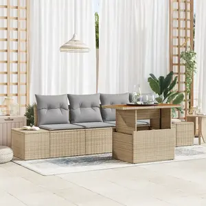 vidaXL Ensemble de canapé de jardin 5 pcs Beige Poly rotin pas cher