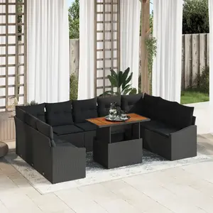 vidaXL Vidaxl Ensemble De Canapé De Jardin 10 Pièces Avec Coussins Noir Rotin Poly pas cher