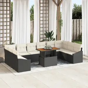 vidaXL Ensemble de canapé de jardin 11 pcs Noir Poly rotin pas cher