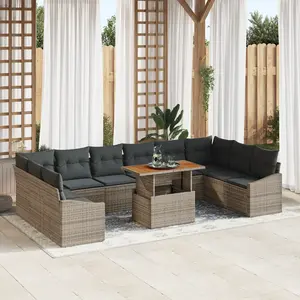 vidaXL Ensemble de canapé de jardin 11 pcs Gris Poly rotin pas cher