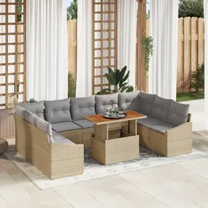vidaXL Vidaxl Ensemble De Canapé De Jardin 10 Pièces Avec Coussins Beige Poly Rotin pas cher