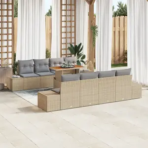 vidaXL Ensemble de canapé de jardin 9 pcs Beige Poly rotin pas cher