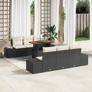 vidaXL Ensemble de canapé de jardin 7 pcs Noir Poly rotin pas cher