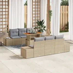 vidaXL Ensemble de canapé de jardin 7 pcs Beige Poly rotin pas cher