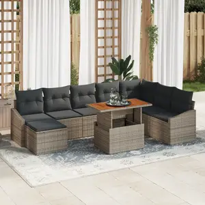 vidaXL Ensemble de canapé de jardin 9 pcs Gris Poly rotin pas cher