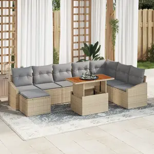 vidaXL Ensemble de canapé de jardin 9 pcs Beige Poly rotin pas cher