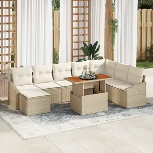 vidaXL Canapé de Jardin 9 Pièces avec Coussins Beige Poly Rotin pas cher