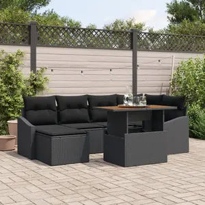 vidaXL Ensemble de canapé de jardin 7 pcs Noir Poly rotin pas cher