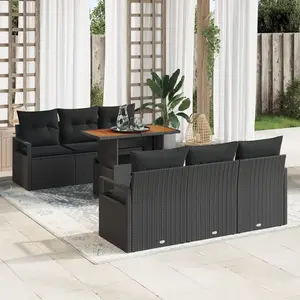 vidaXL Ensemble de canapé de jardin 7 pcs Noir Poly rotin pas cher