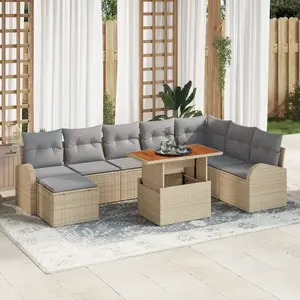 vidaXL Ensemble de canapé de jardin 9 pcs Beige Poly rotin pas cher