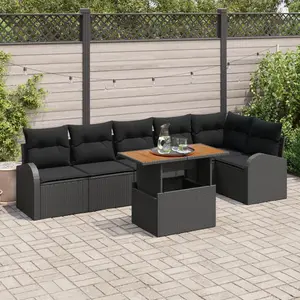 vidaXL Ensemble de canapé de jardin 7 pcs Noir Poly rotin pas cher