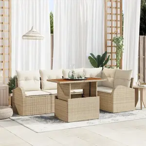 vidaXL Ensemble de Canapés de Jardin vidaXL 6 pièces avec Coussins Beige Rotin Poly, Canapé de Jardin 2 Places vidaXL avec Rangement & Coussins Beige Rotin Poly pas cher