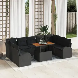 vidaXL Ensemble de canapé de jardin 10 pcs Noir Poly rotin pas cher