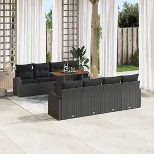vidaXL Ensemble de canapé de jardin 9 pcs Noir Poly rotin pas cher