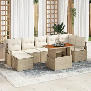 vidaXL Vidaxl Ensemble De Canapé De Jardin 8 Pièces Avec Coussins En Rotin Polybeige pas cher