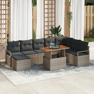 vidaXL Ensemble de canapé de jardin 9 pcs Gris Poly rotin pas cher