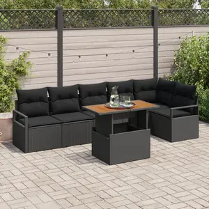 vidaXL Ensemble de canapé de jardin 7 pcs Noir Poly rotin pas cher