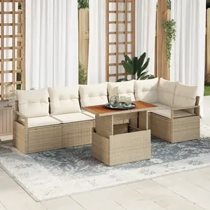 vidaXL Ensemble de canapé de jardin 7 pcs Beige Poly rotin pas cher