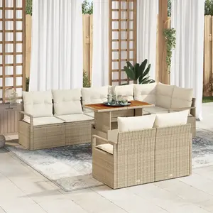 vidaXL Ensemble de canapé de jardin 9 pcs Beige Poly rotin pas cher