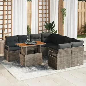 vidaXL Ensemble de canapé de jardin 9 pcs Gris Poly rotin pas cher