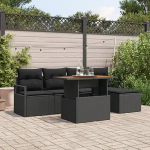 VIDAXL Ensemble de 6 Pièces de Canapé de Jardin avec Coussins Noir en Poly Rattan, Canapé de Jardin 2 Places avec Rangement et Coussins Noir en Poly Rattan pas cher