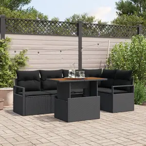 vidaXL Ensemble de canapé de jardin 6 pcs Noir Poly rotin pas cher