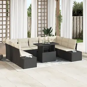 vidaXL Ensemble De Canapés Modulaires De Jardin Vidaxl 10 Pièces Noir, Beige pas cher