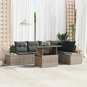 vidaXL Set De Canapé De Jardin Vidaxl 6 Pièces Gris Rattan, Coussins Polyester pas cher