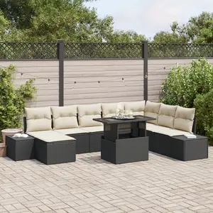 Set De Canapés De Jardin Vidaxl Ensemble De 9 Noir Et Crème pas cher