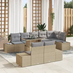 vidaXL Ensemble De Canapés De Jardin Vidaxl 9 Pièces Gris Et Beige pas cher