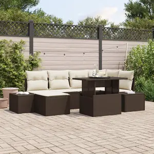 vidaXL Ensemble de canapé de jardin 7 pcs Marron Poly rotin pas cher