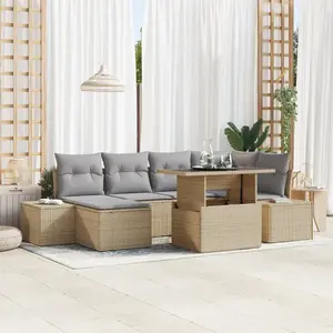 vidaXL Ensemble de canapé de jardin 7 pcs Beige Poly rotin pas cher