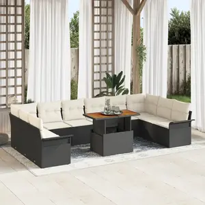 vidaXL Ensemble de canapé de jardin 11 pcs Noir Poly rotin pas cher